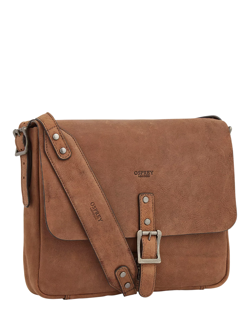 OSPREY LONDON Chocolate Leather Messenger Bag 27x31x7cm - British product