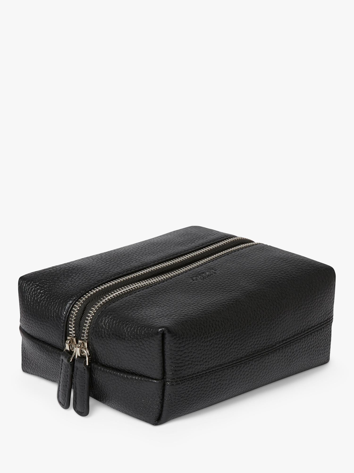 Osprey London black leather double zip small wash bag, imported from the UK