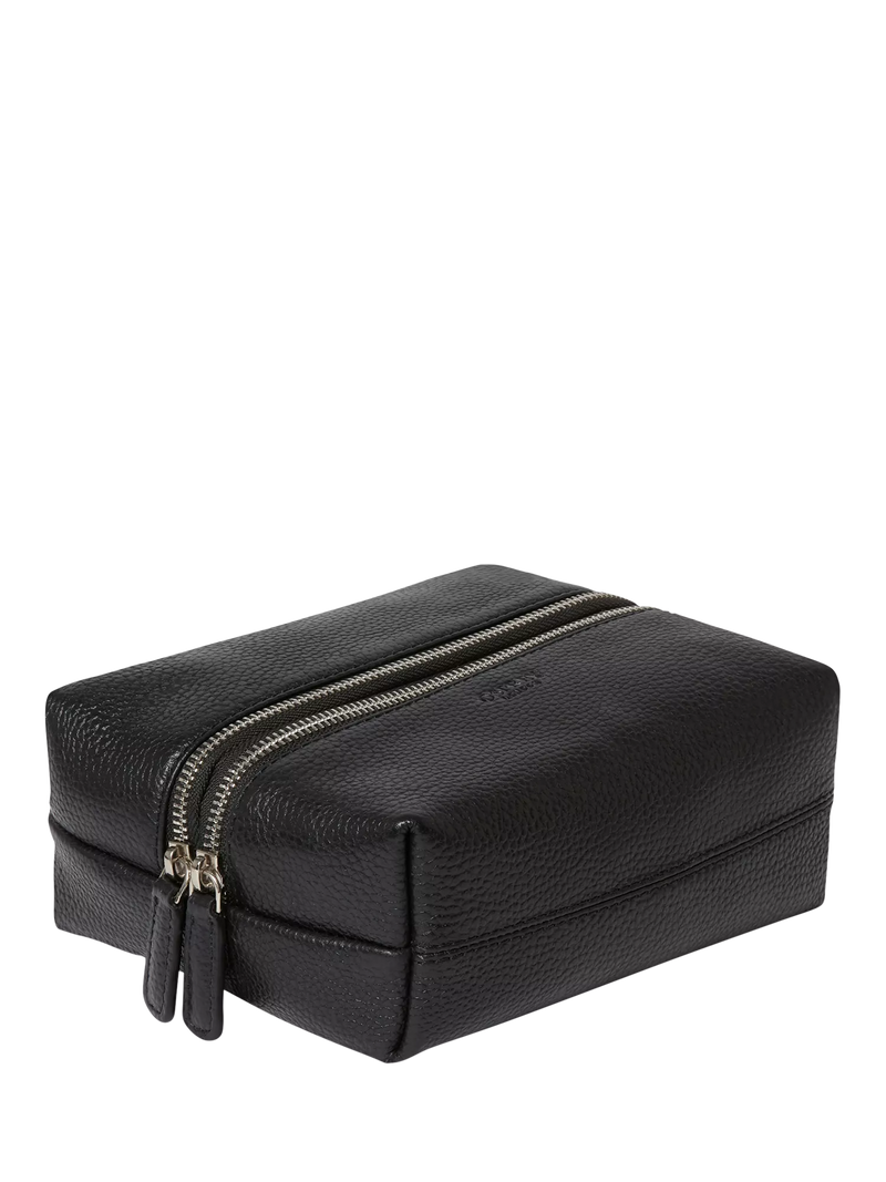 Osprey London black leather double zip small wash bag, imported from the UK