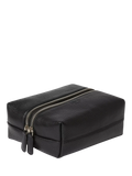 Osprey London black leather double zip small wash bag, imported from the UK