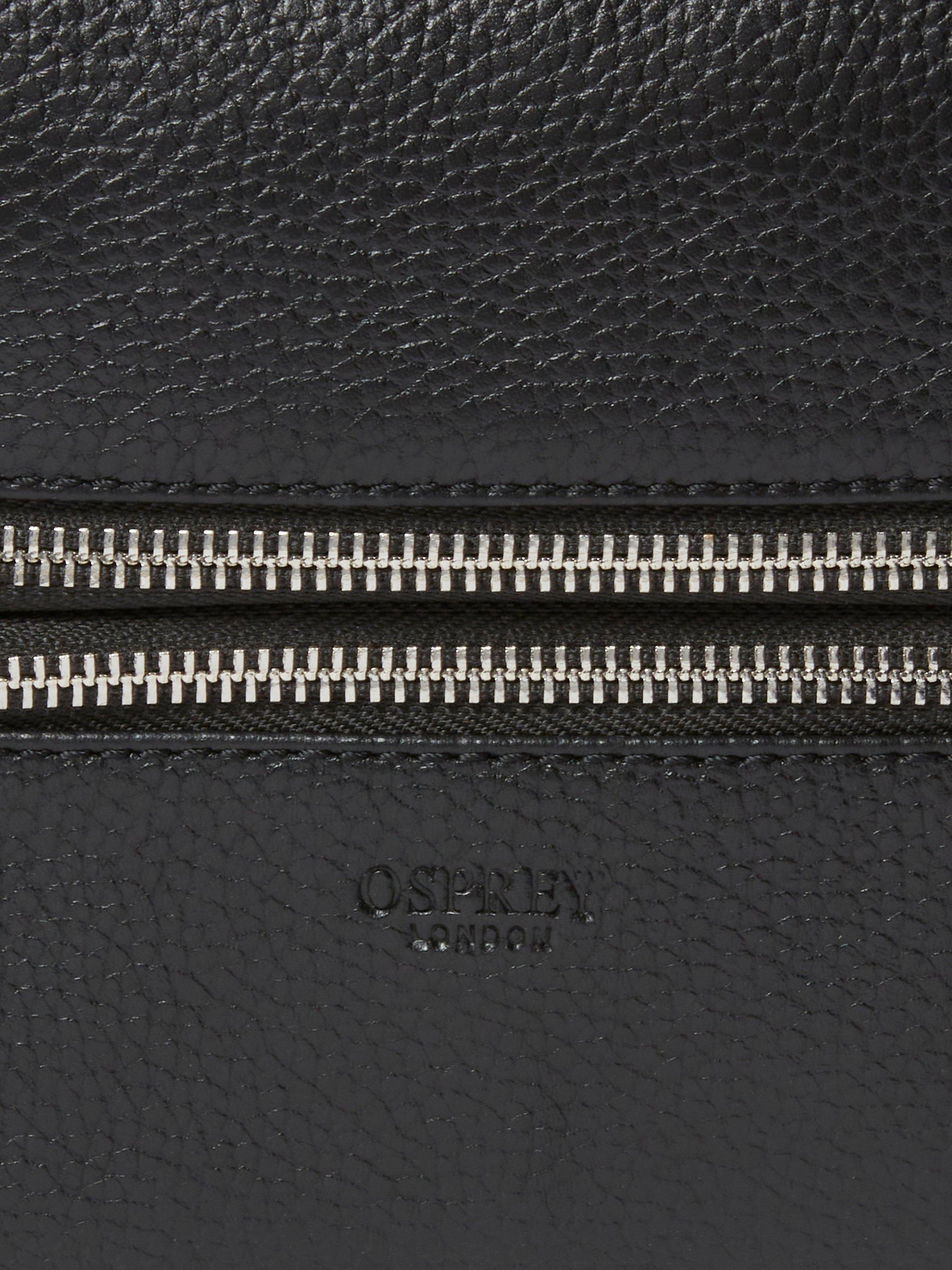 Osprey London black leather double zip small wash bag, imported from the UK