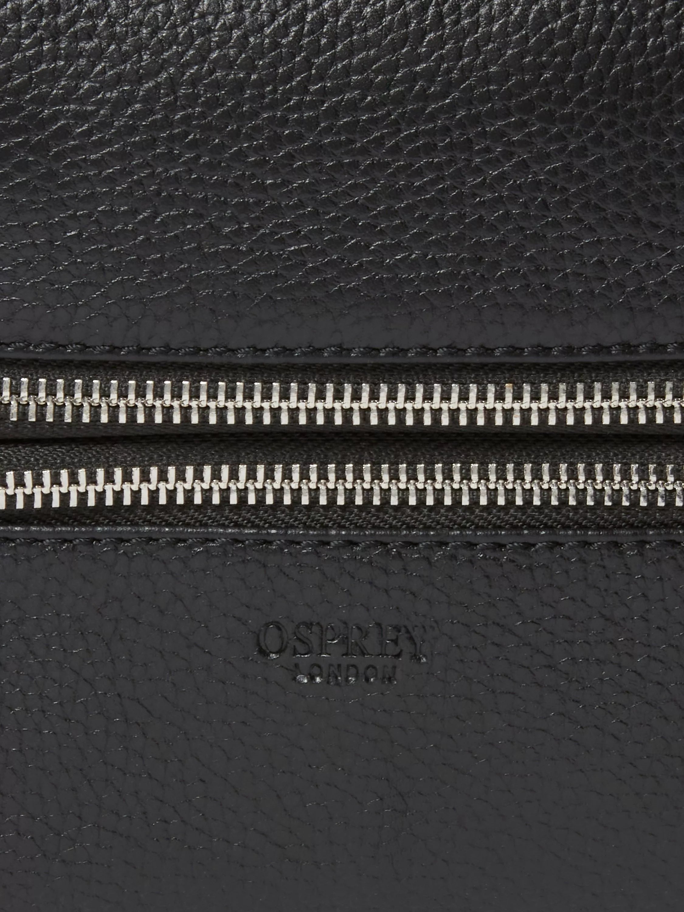 Osprey London black leather double zip small wash bag, imported from the UK