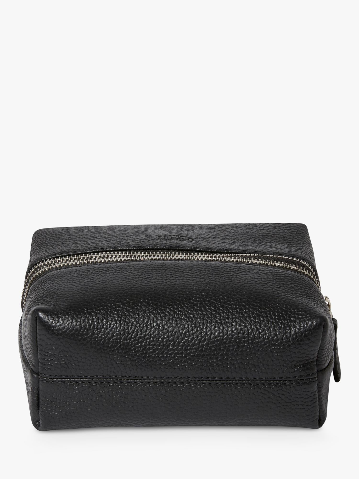 Osprey London black leather double zip small wash bag, imported from the UK