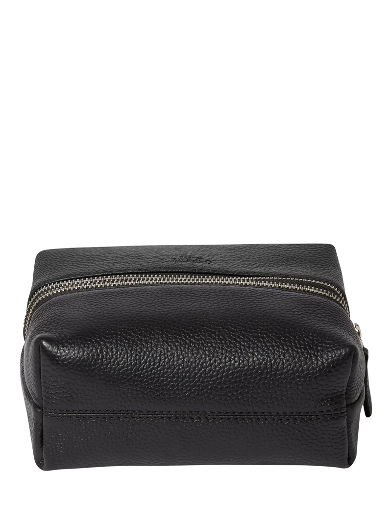 Osprey London black leather double zip small wash bag, imported from the UK
