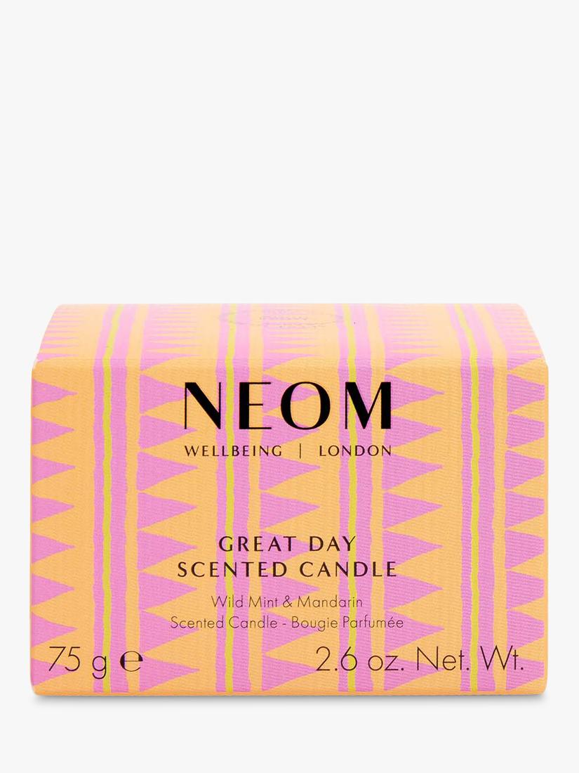 NEOM Wellbeing London Great Day Travel Candle 75g, imported from the UK