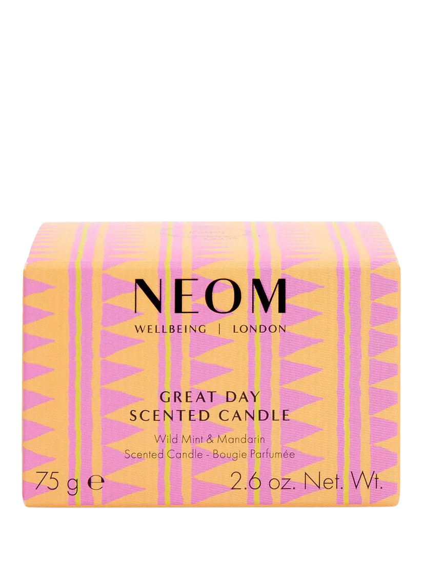 NEOM Wellbeing London Great Day Travel Candle 75g, imported from the UK