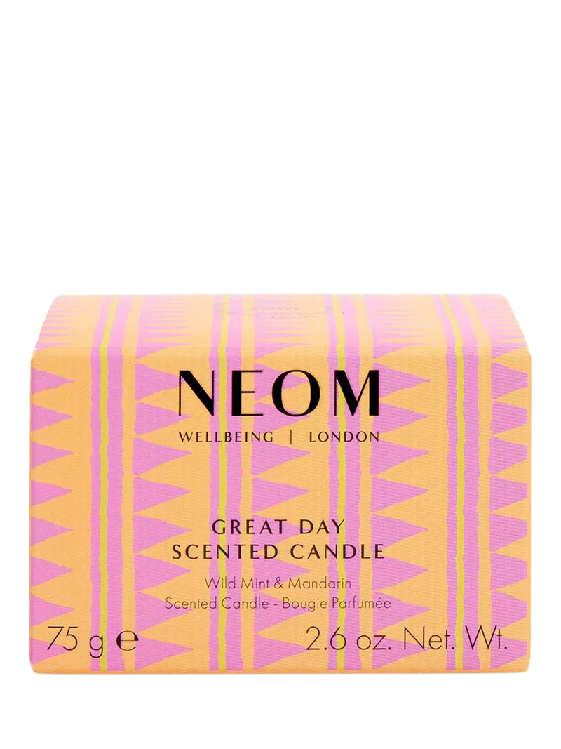 NEOM Wellbeing London Great Day Travel Candle 75g, imported from the UK