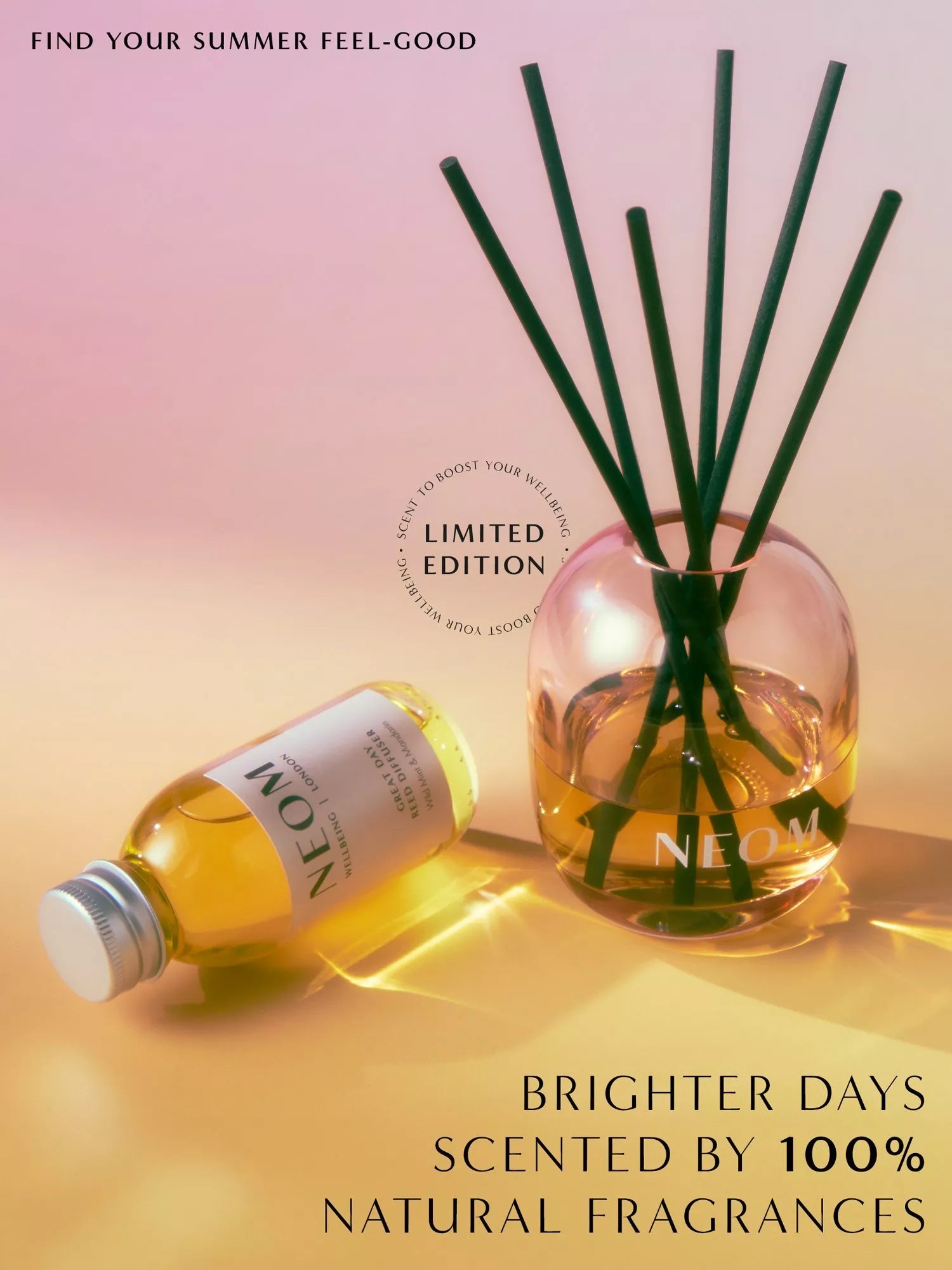 NEOM Wellbeing London Great Day reed diffuser 100ml, imported from the UK