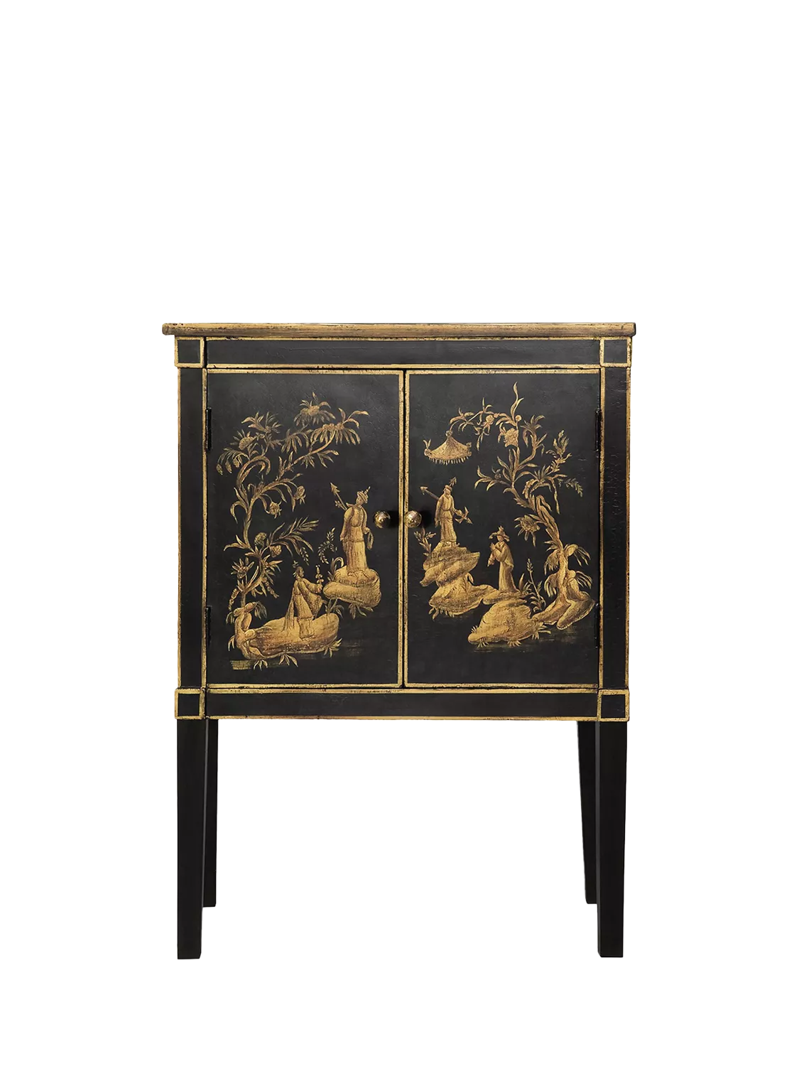 OKA Han Cabinet Black wood brass Chinoiserie, imported from the UK