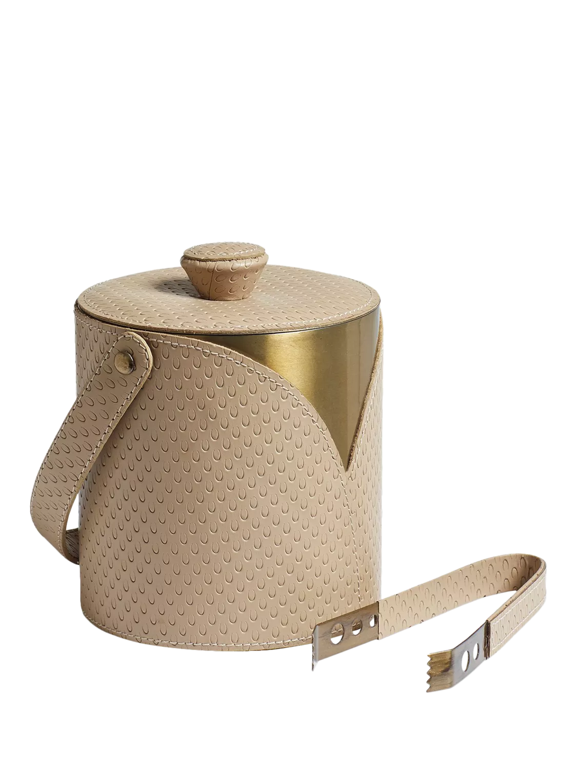 OKA Emsworth leather ice bucket and tongs taupe, UK version