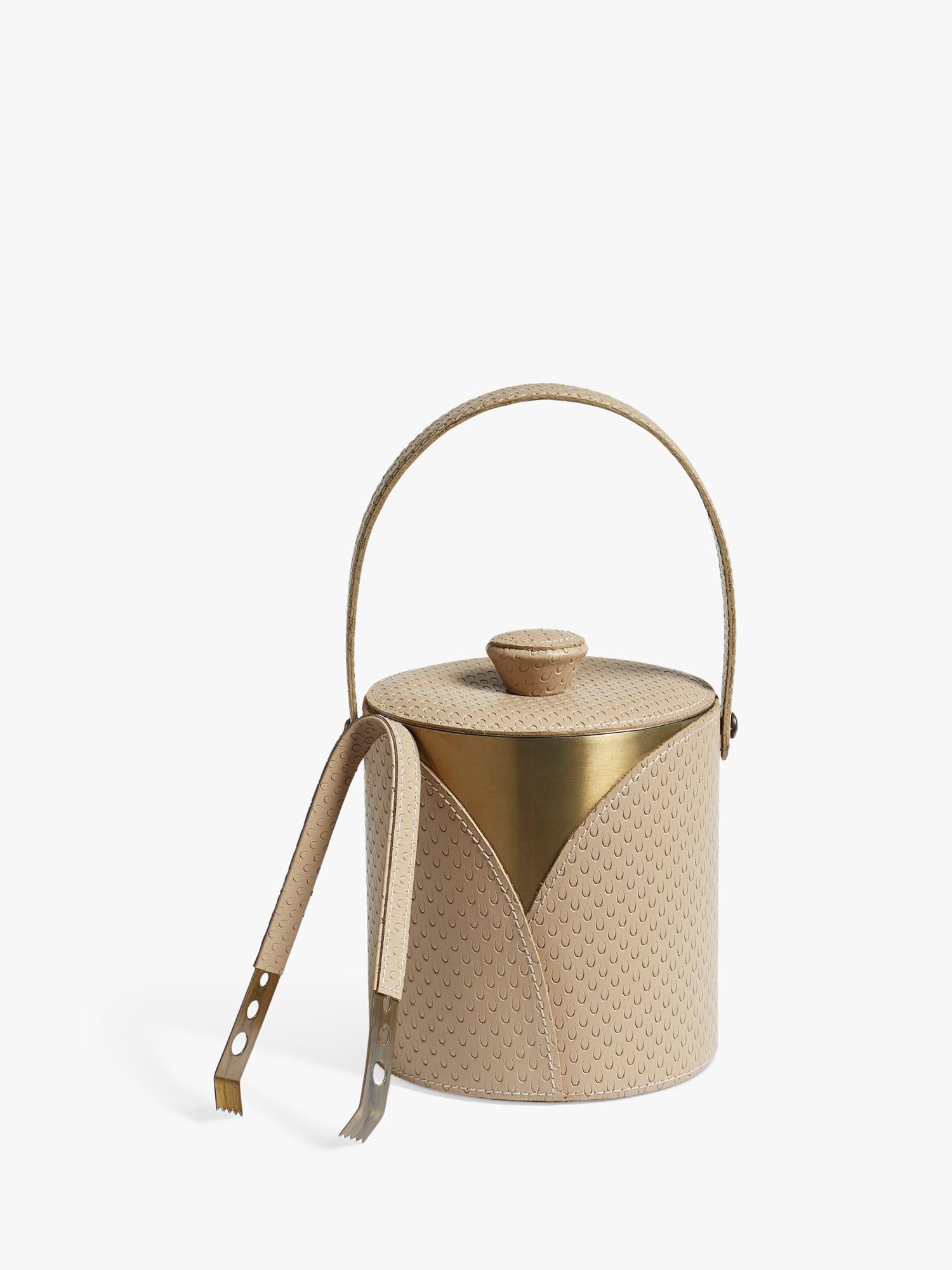 OKA Emsworth leather ice bucket and tongs taupe, UK version