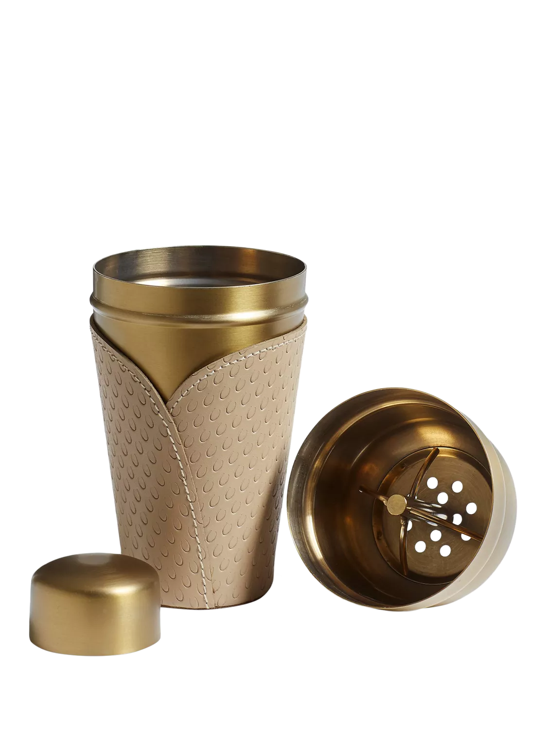 OKA Emsworth leather wrap cocktail shaker 500ml taupe, UK version