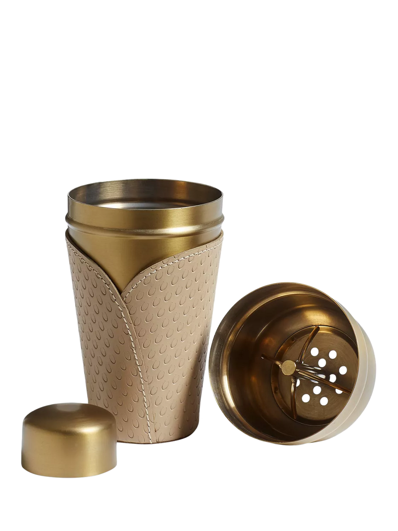 OKA Emsworth leather wrap cocktail shaker 500ml taupe, UK version