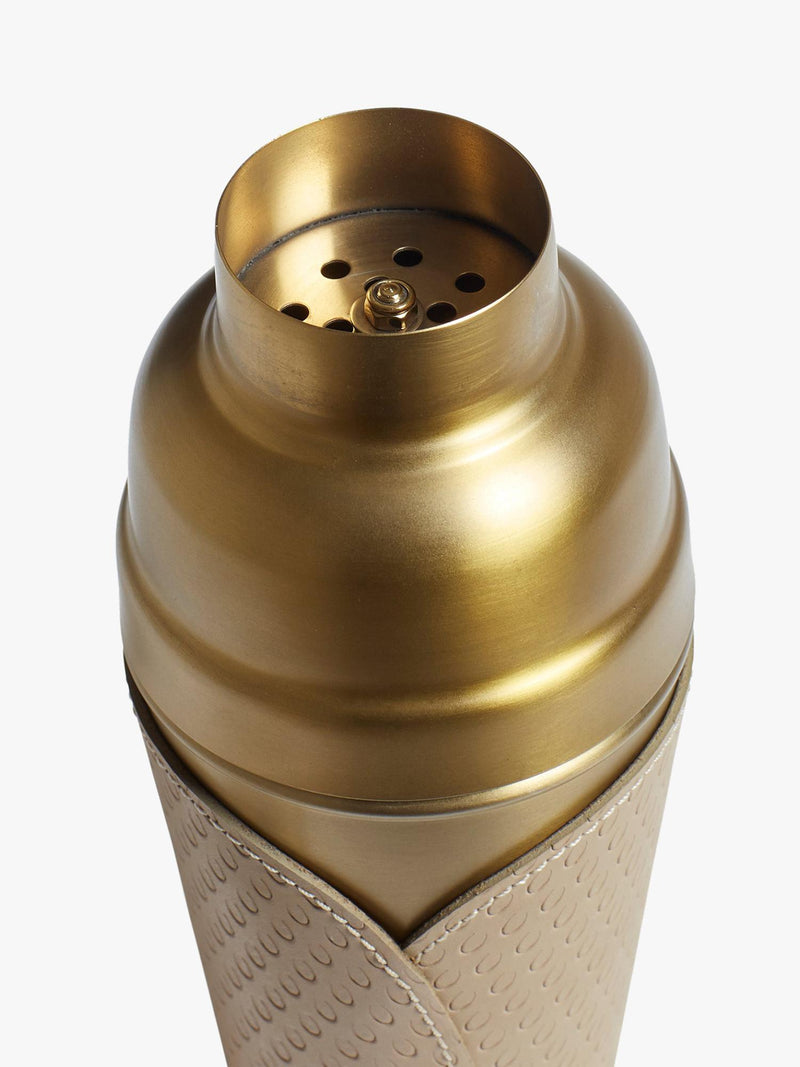 OKA Emsworth leather wrap cocktail shaker 500ml taupe, UK version