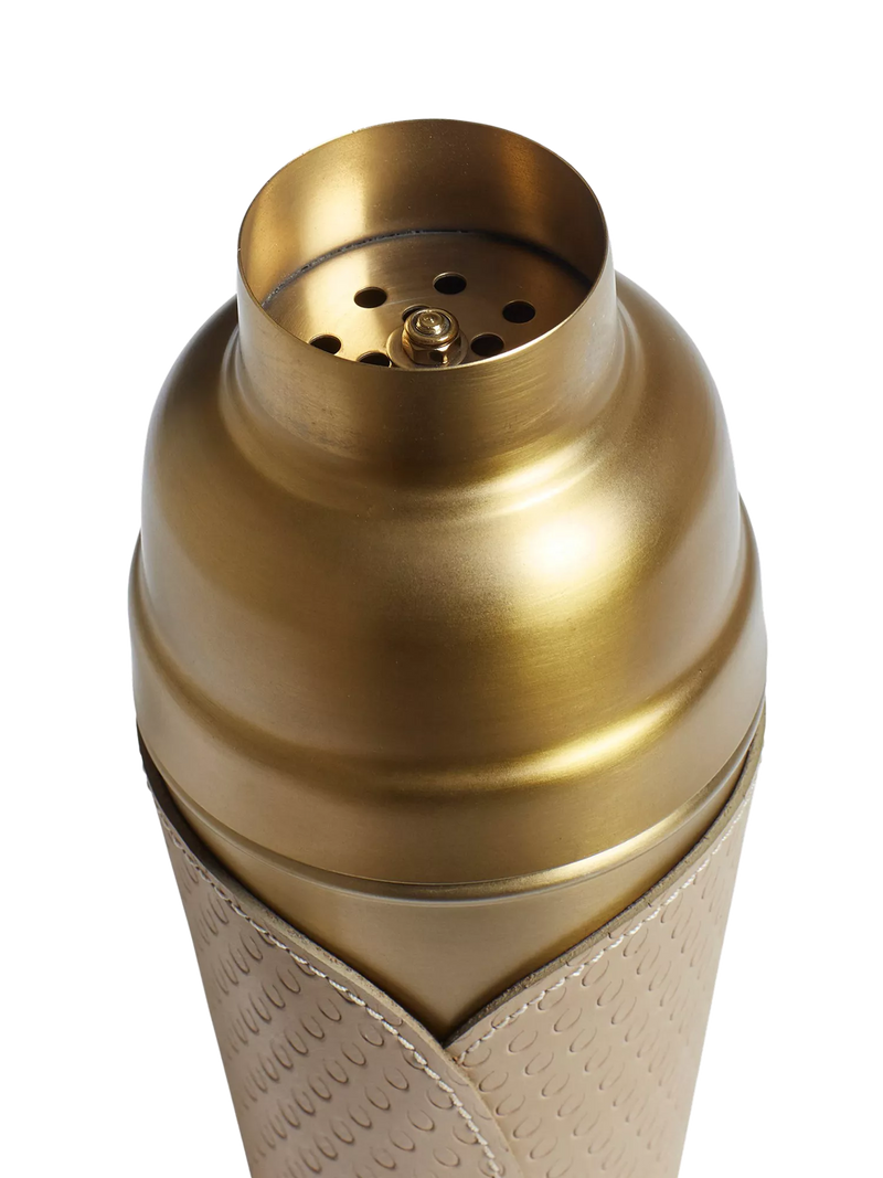 OKA Emsworth leather wrap cocktail shaker 500ml taupe, UK version