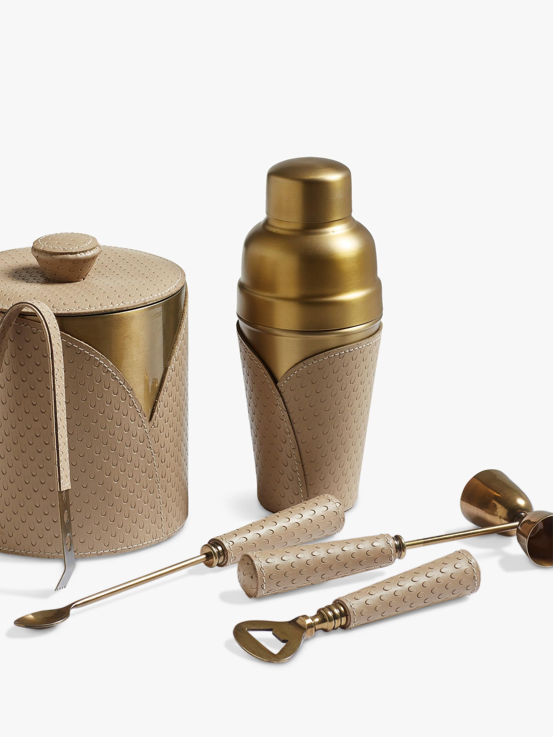 OKA Emsworth leather wrap cocktail shaker 500ml taupe, UK version