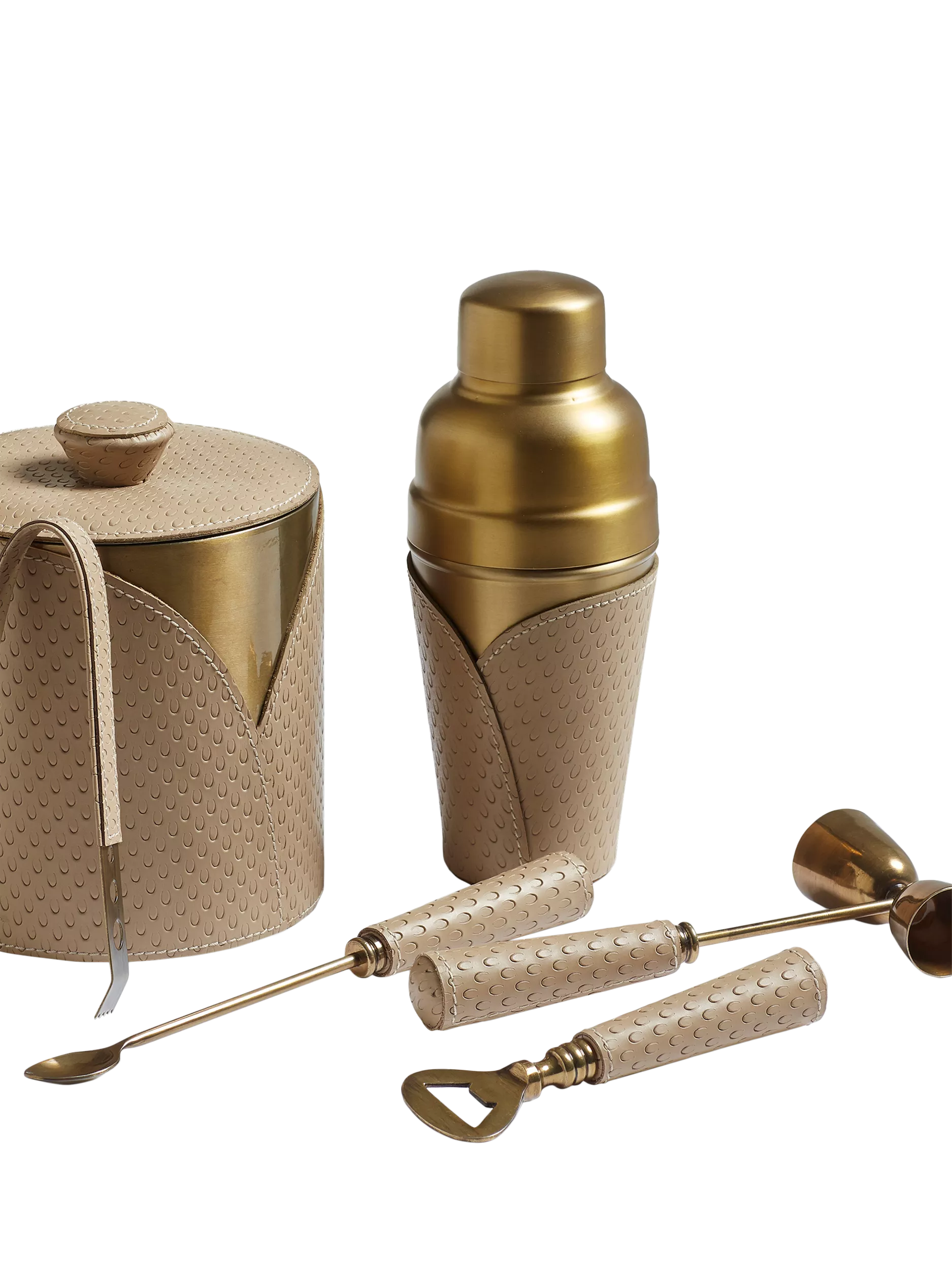 OKA Emsworth leather wrap cocktail shaker 500ml taupe, UK version