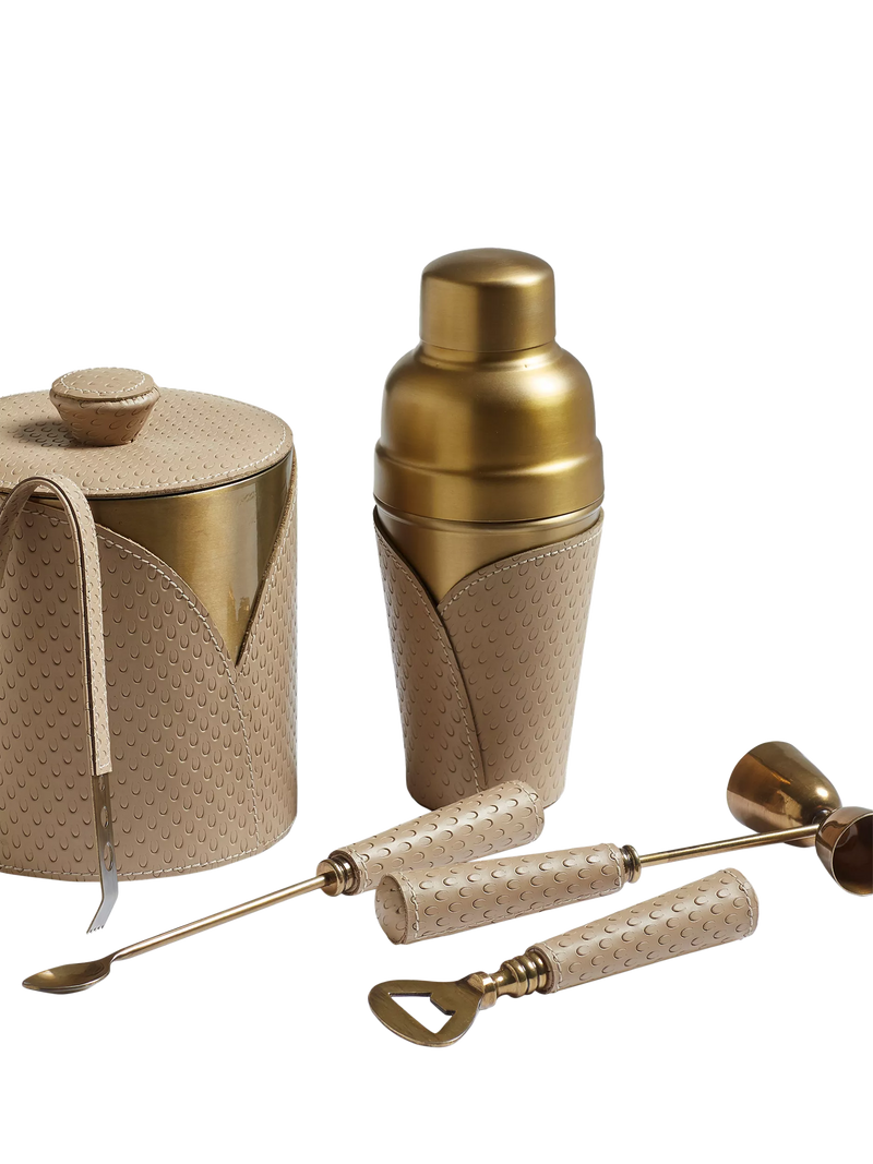 OKA Emsworth leather wrap cocktail shaker 500ml taupe, UK version