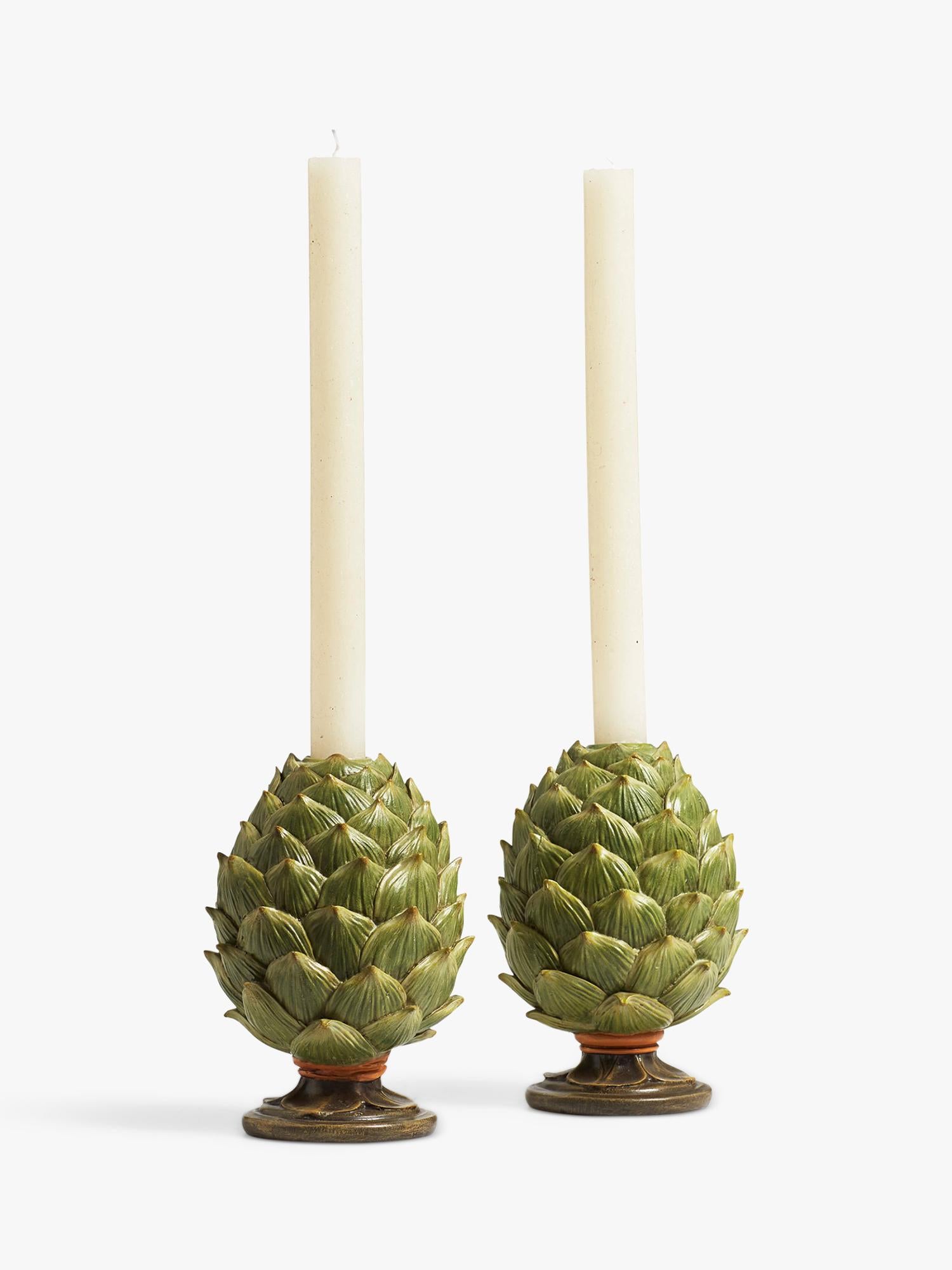 OKA artichoke candle holders set of two green - British product