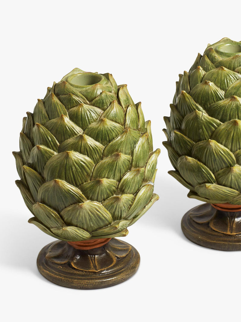 OKA artichoke candle holders set of two green - British product