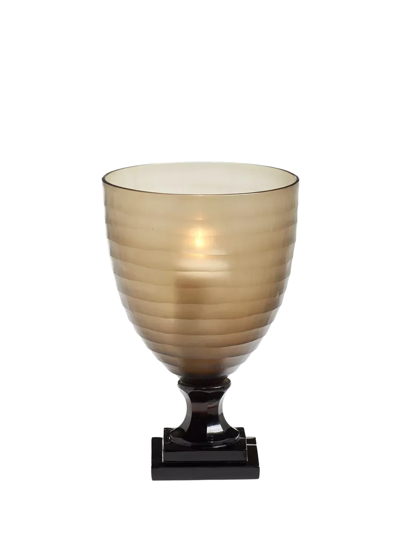 OKA Liora Candle Holder taupe hand-cut glass - British product