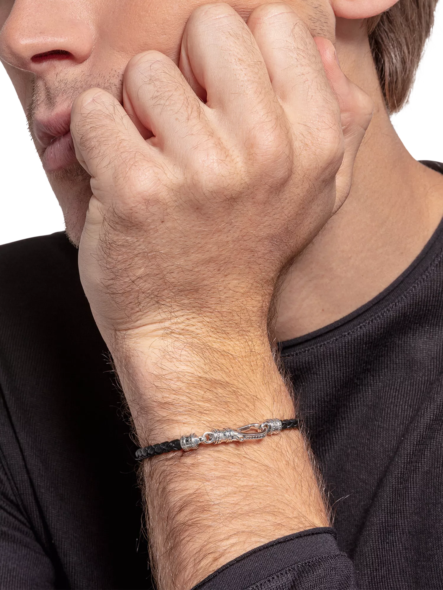 THOMAS SABO woven leather bracelet black silver (British brand)