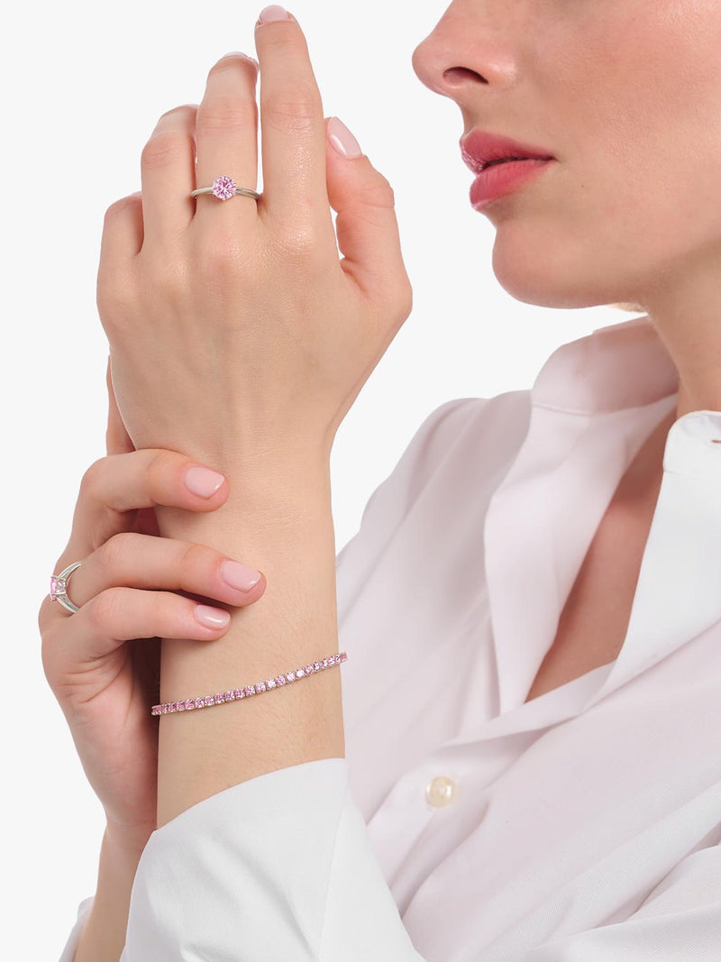 THOMAS SABO pink cubic zirconia tennis bracelet adjustable 16-19cm - British product