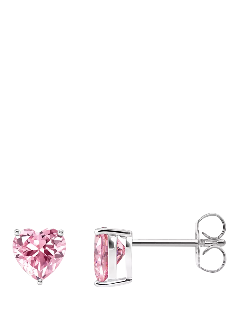 THOMAS SABO Cubic Zirconia Heart Sterling Silver Stud Earrings, Pink