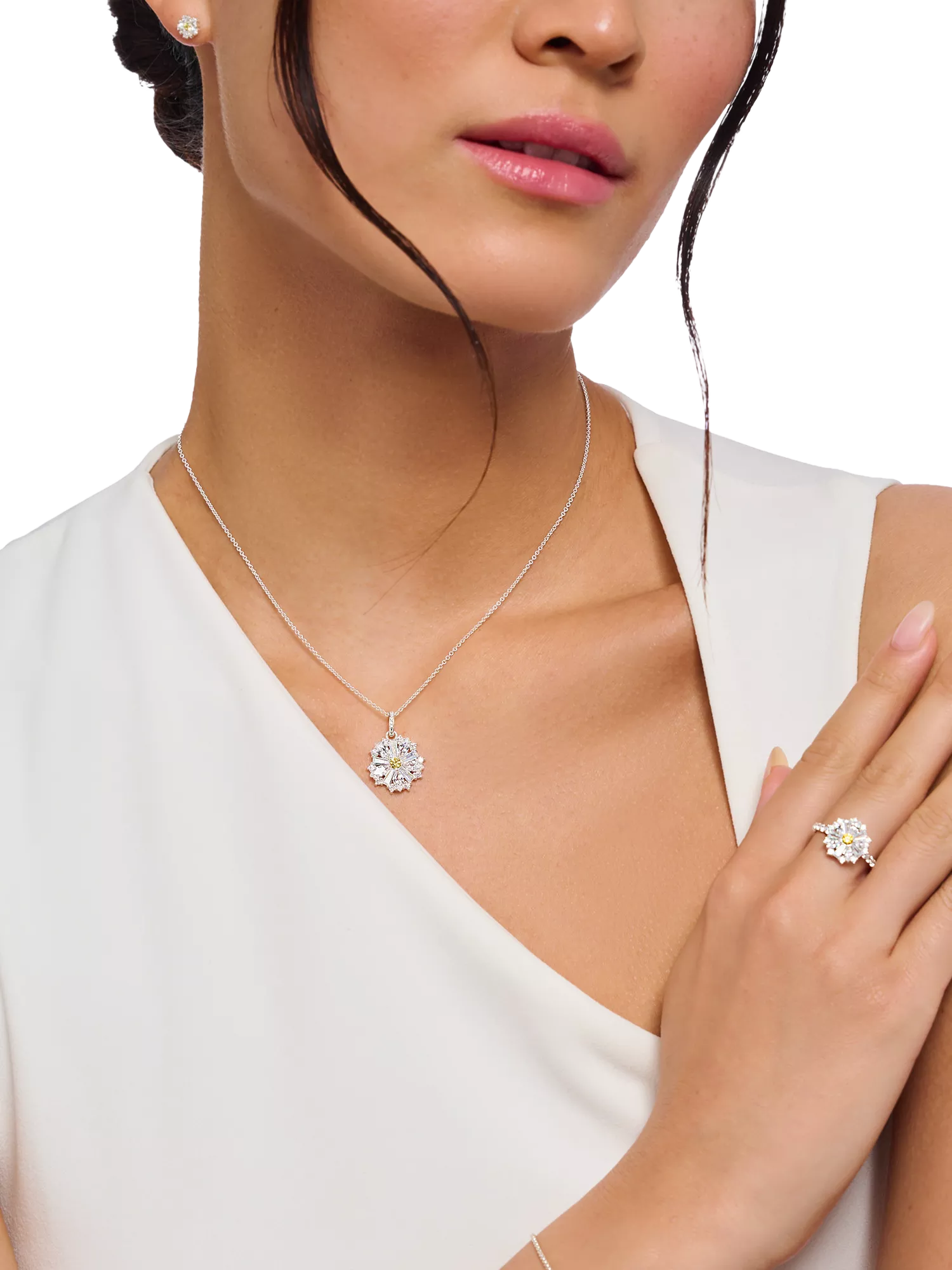 THOMAS SABO daisy zirconia pendant necklace in silver (British brand)