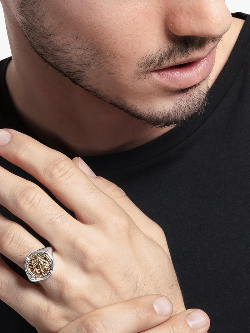 THOMAS SABO lucky charm signet ring 19mm silver gold, UK version