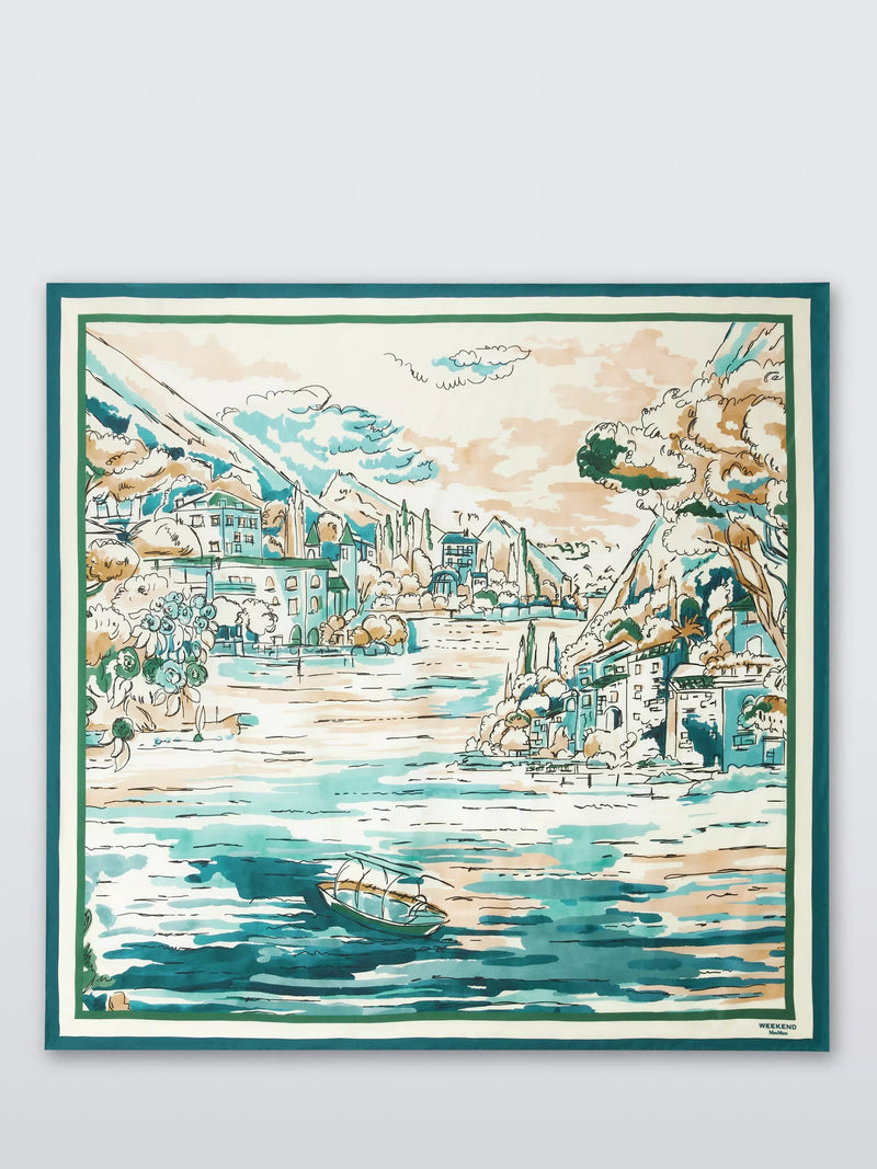 Weekend MaxMara silk scarf China Blue 90x90 cm, UK version
