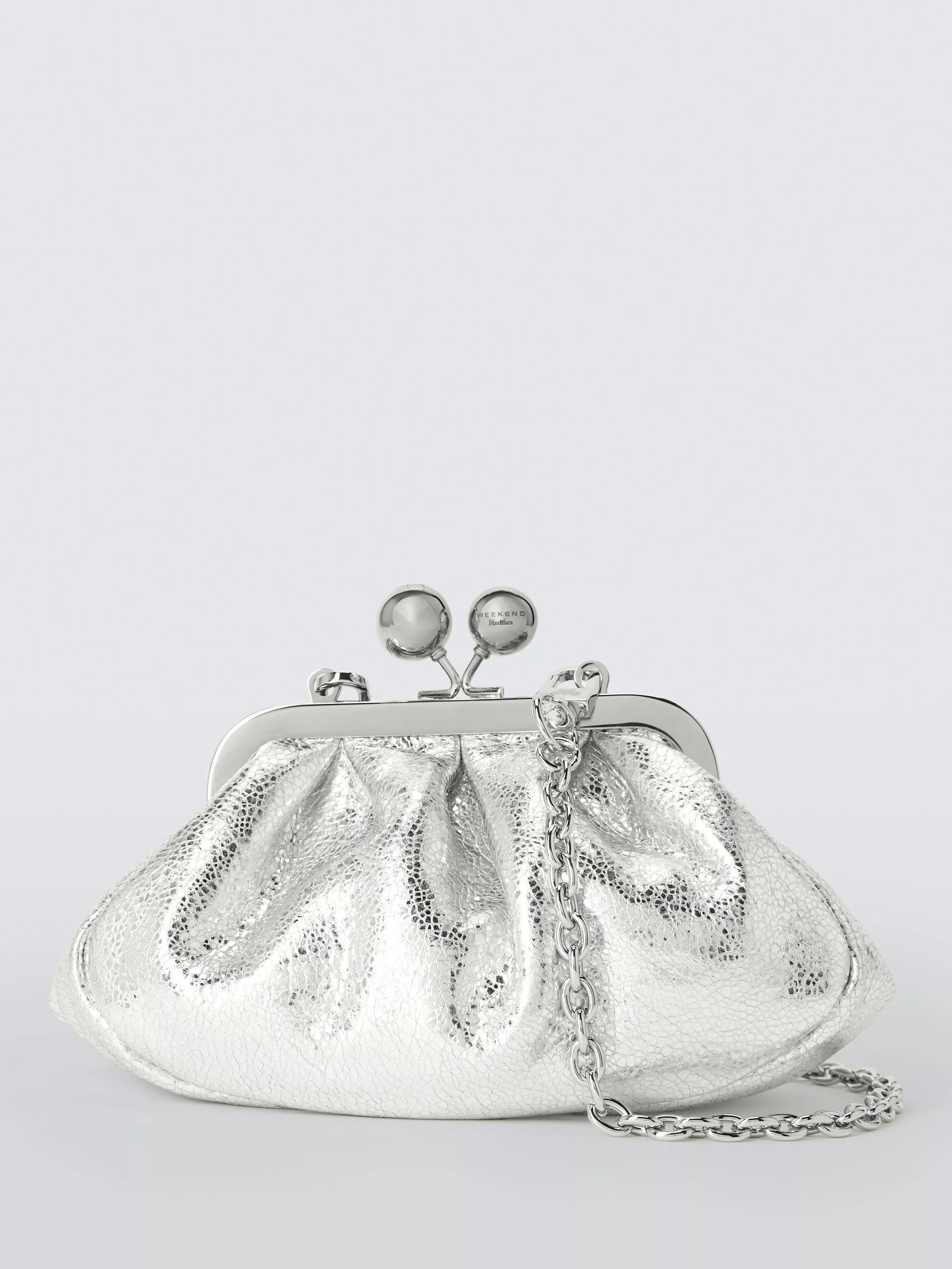 Weekend MaxMara silver leather clutch bag, UK version