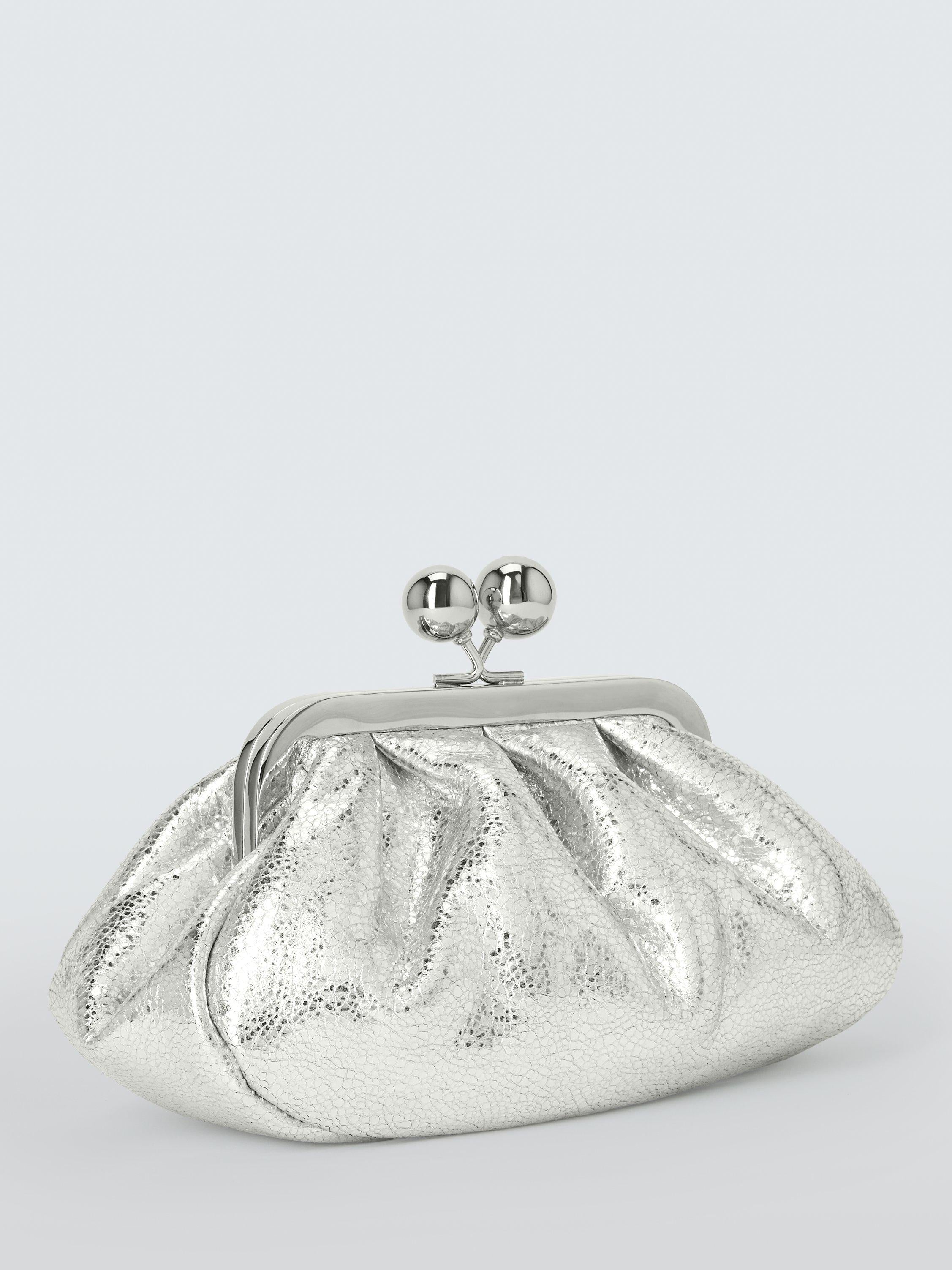 Weekend MaxMara silver leather clutch bag, UK version