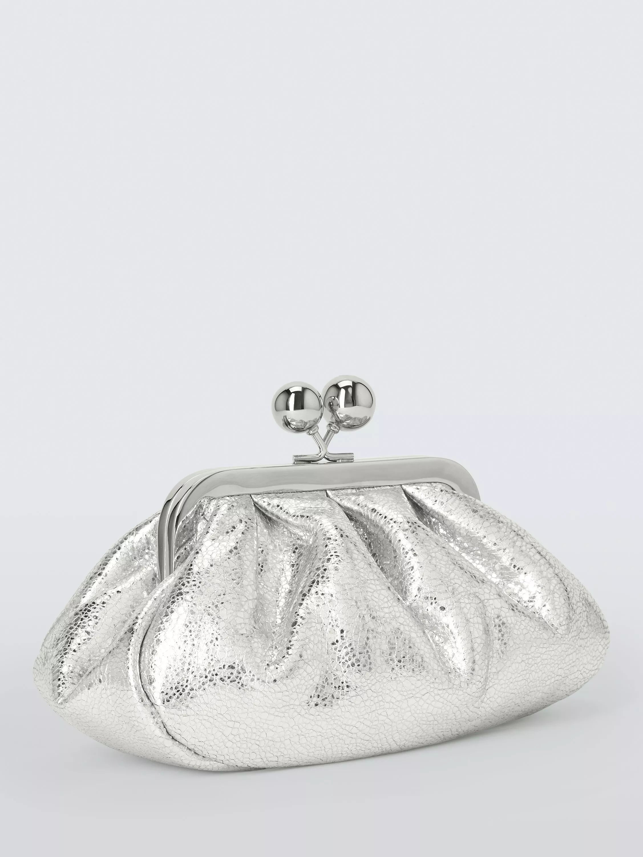 Weekend MaxMara silver leather clutch bag, UK version