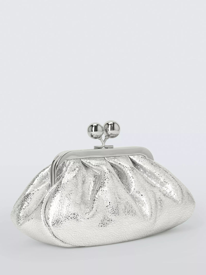 Weekend MaxMara silver leather clutch bag, UK version