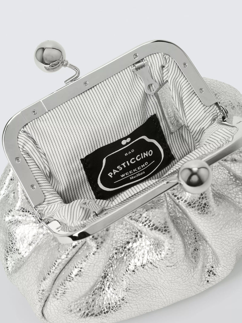 Weekend MaxMara silver leather clutch bag, UK version