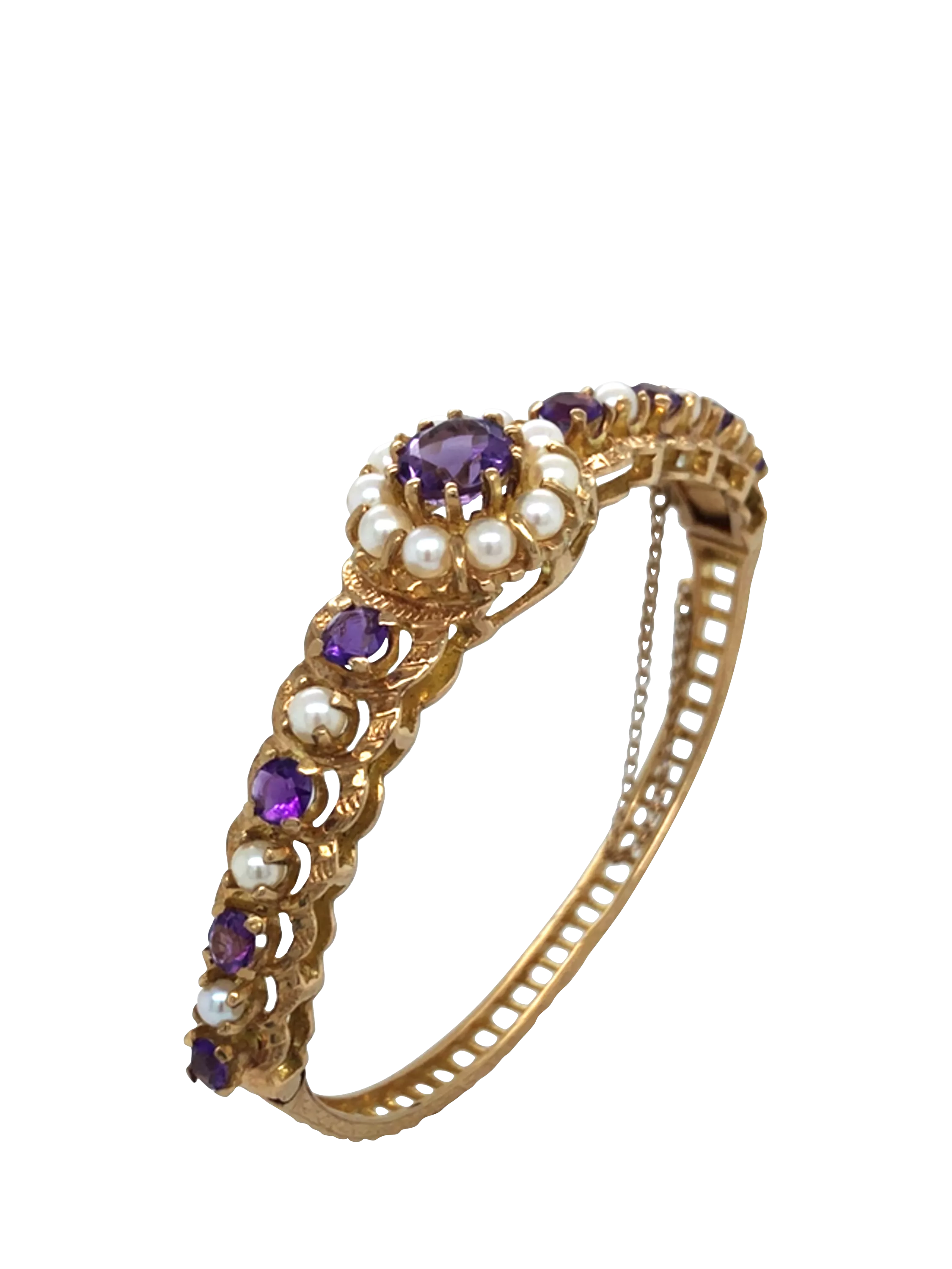 Vintage Fine Jewellery bangle 9ct gold cultured pearl amethyst - British product