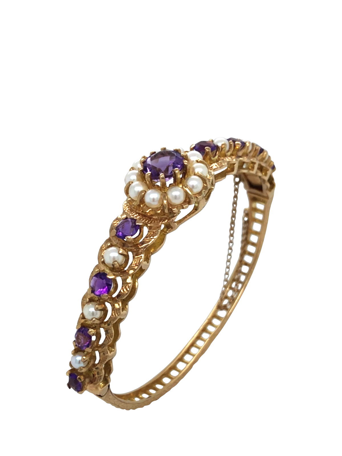 Vintage Fine Jewellery bangle 9ct gold cultured pearl amethyst - British product