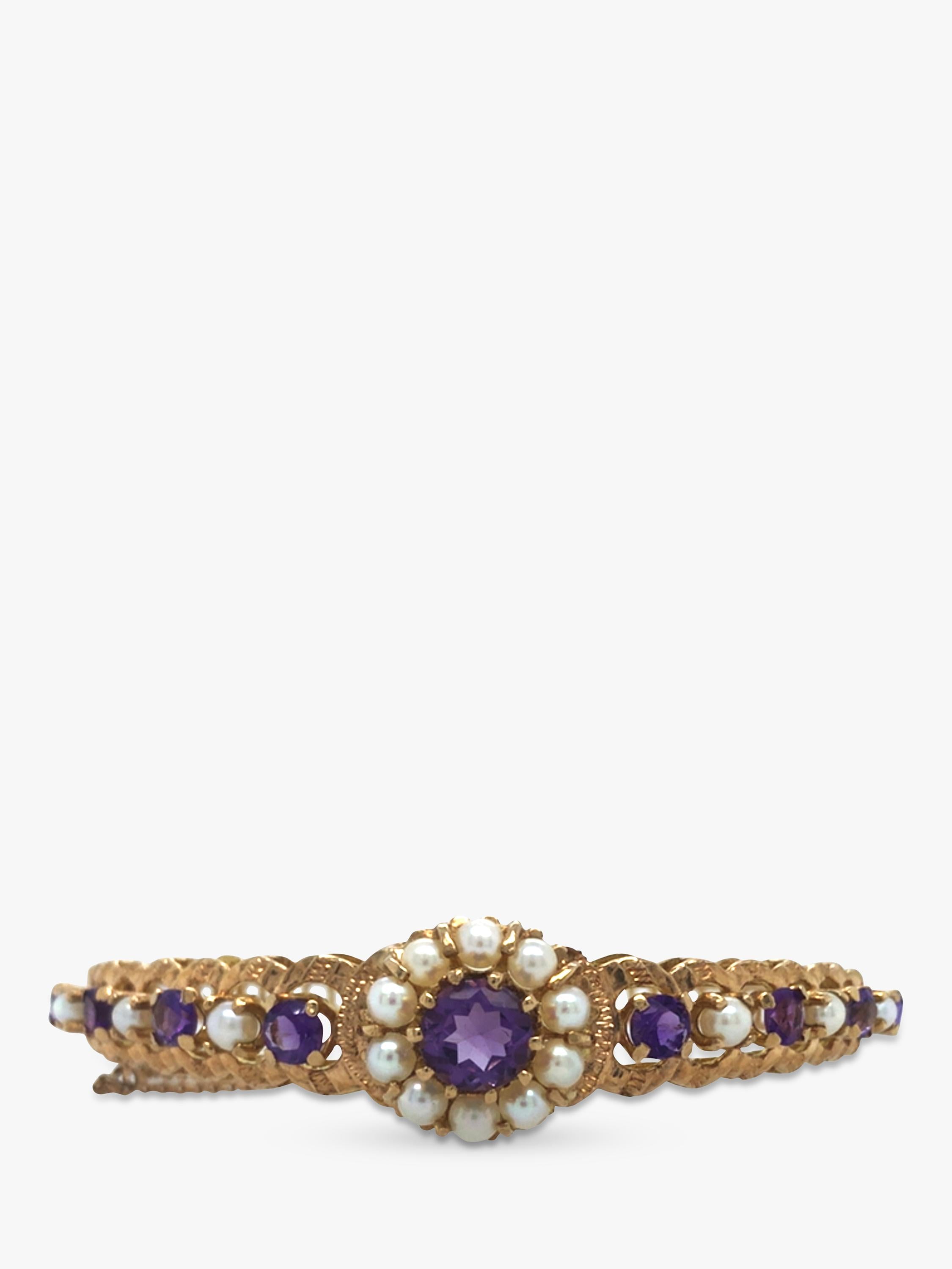 Vintage Fine Jewellery bangle 9ct gold cultured pearl amethyst - British product