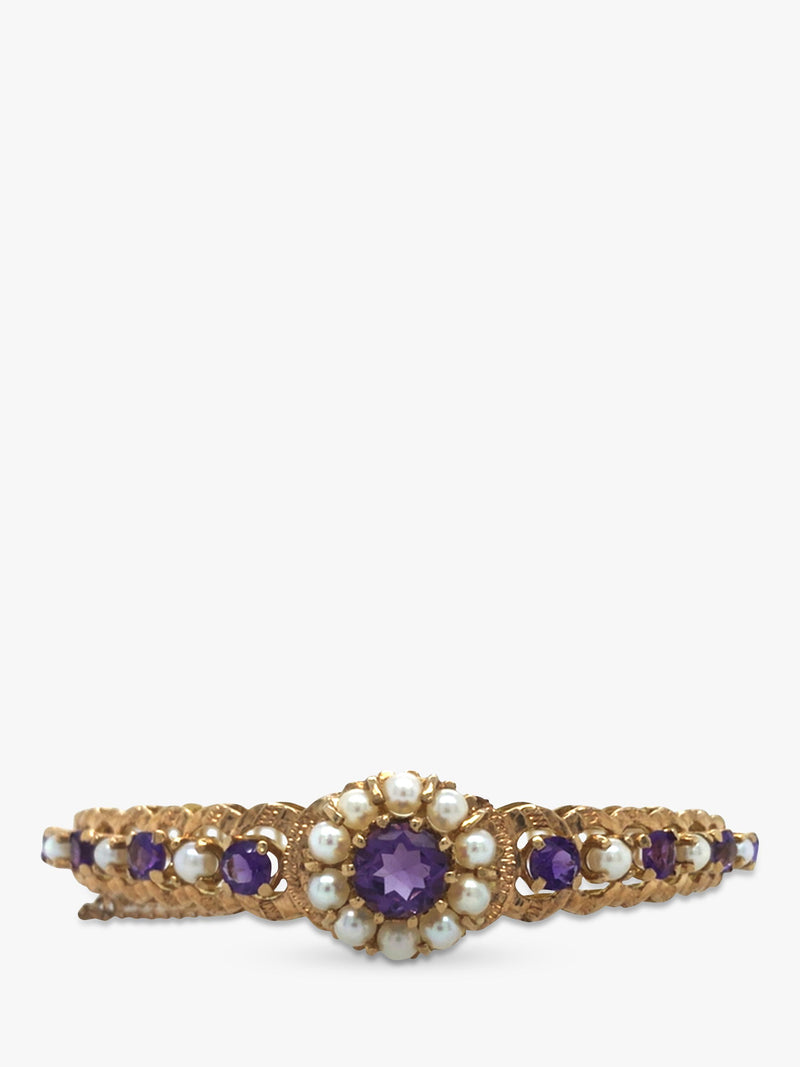 Vintage Fine Jewellery bangle 9ct gold cultured pearl amethyst - British product