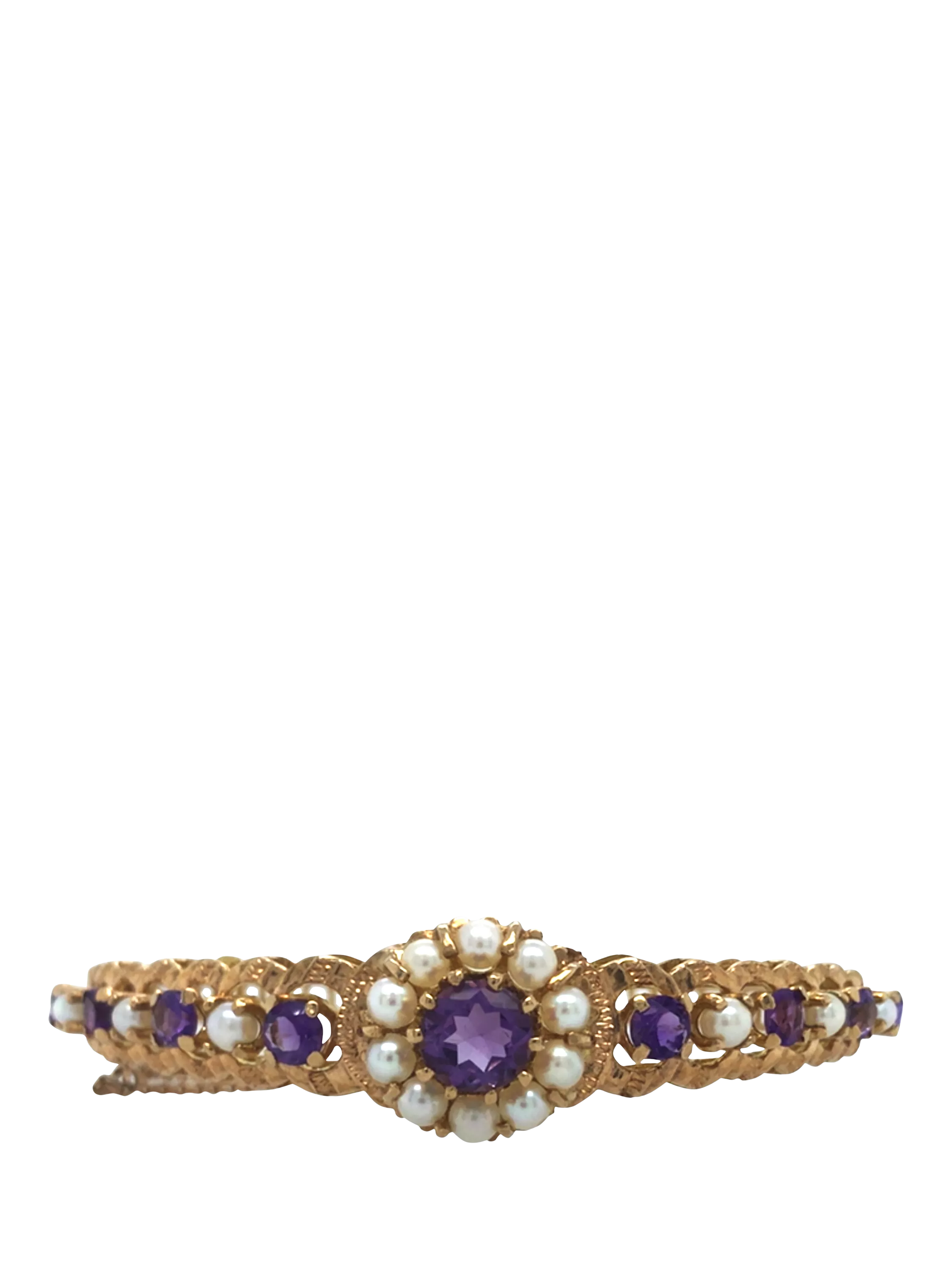 Vintage Fine Jewellery bangle 9ct gold cultured pearl amethyst - British product