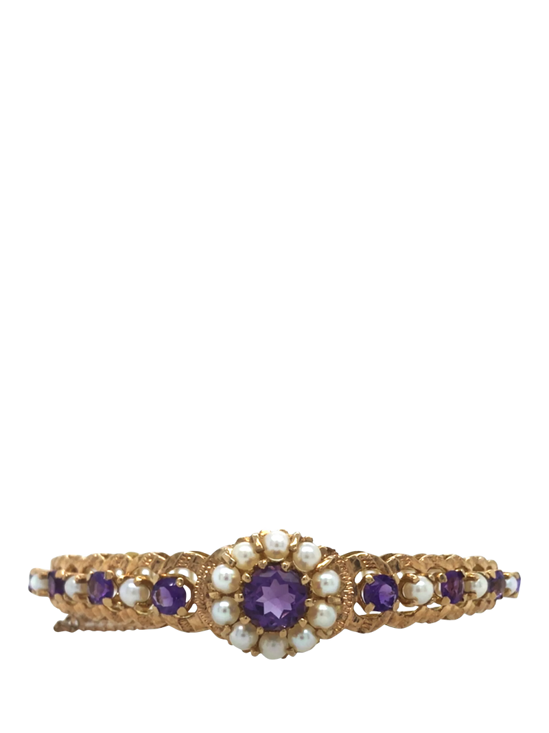 Vintage Fine Jewellery bangle 9ct gold cultured pearl amethyst - British product