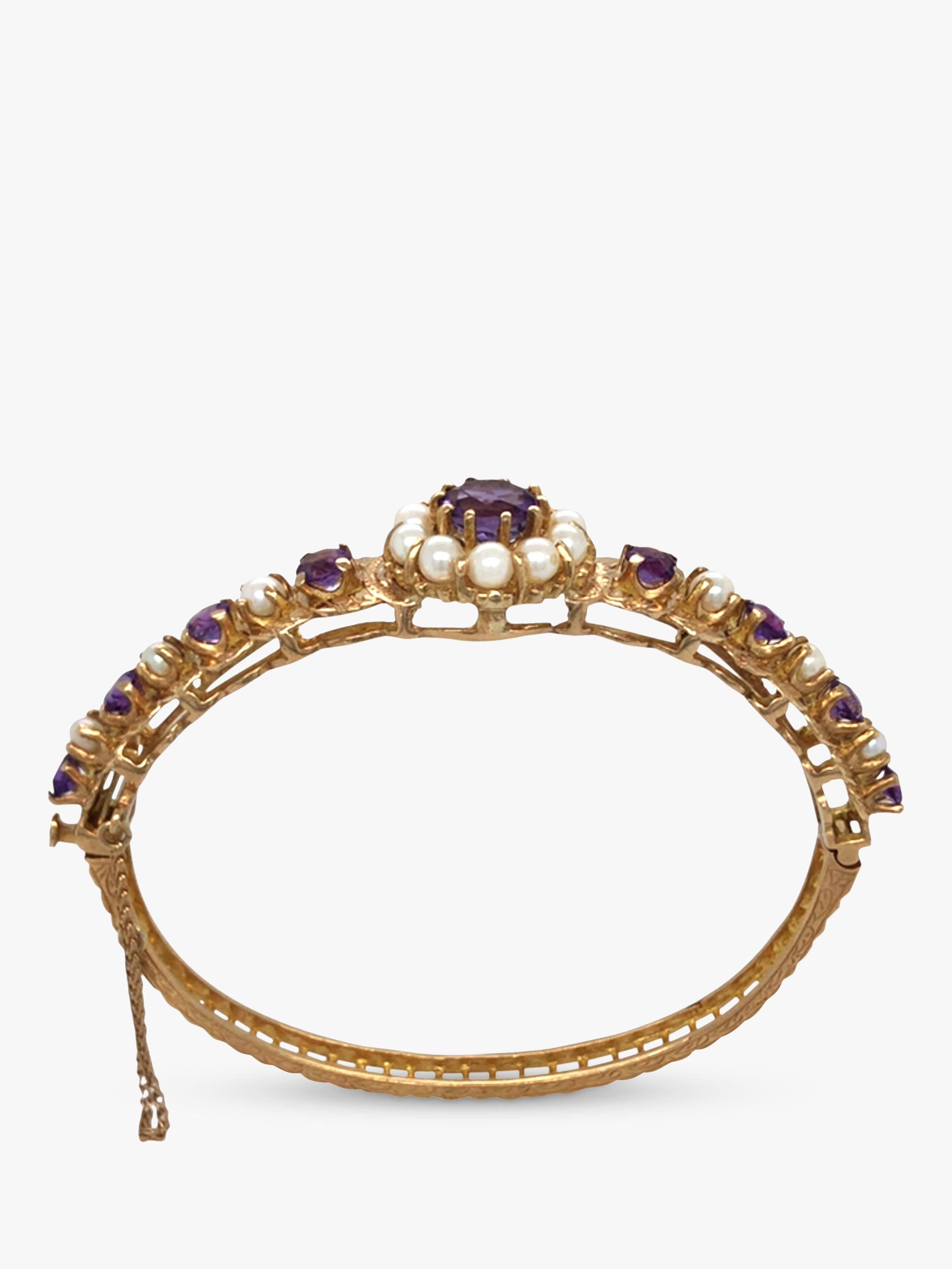 Vintage Fine Jewellery bangle 9ct gold cultured pearl amethyst - British product