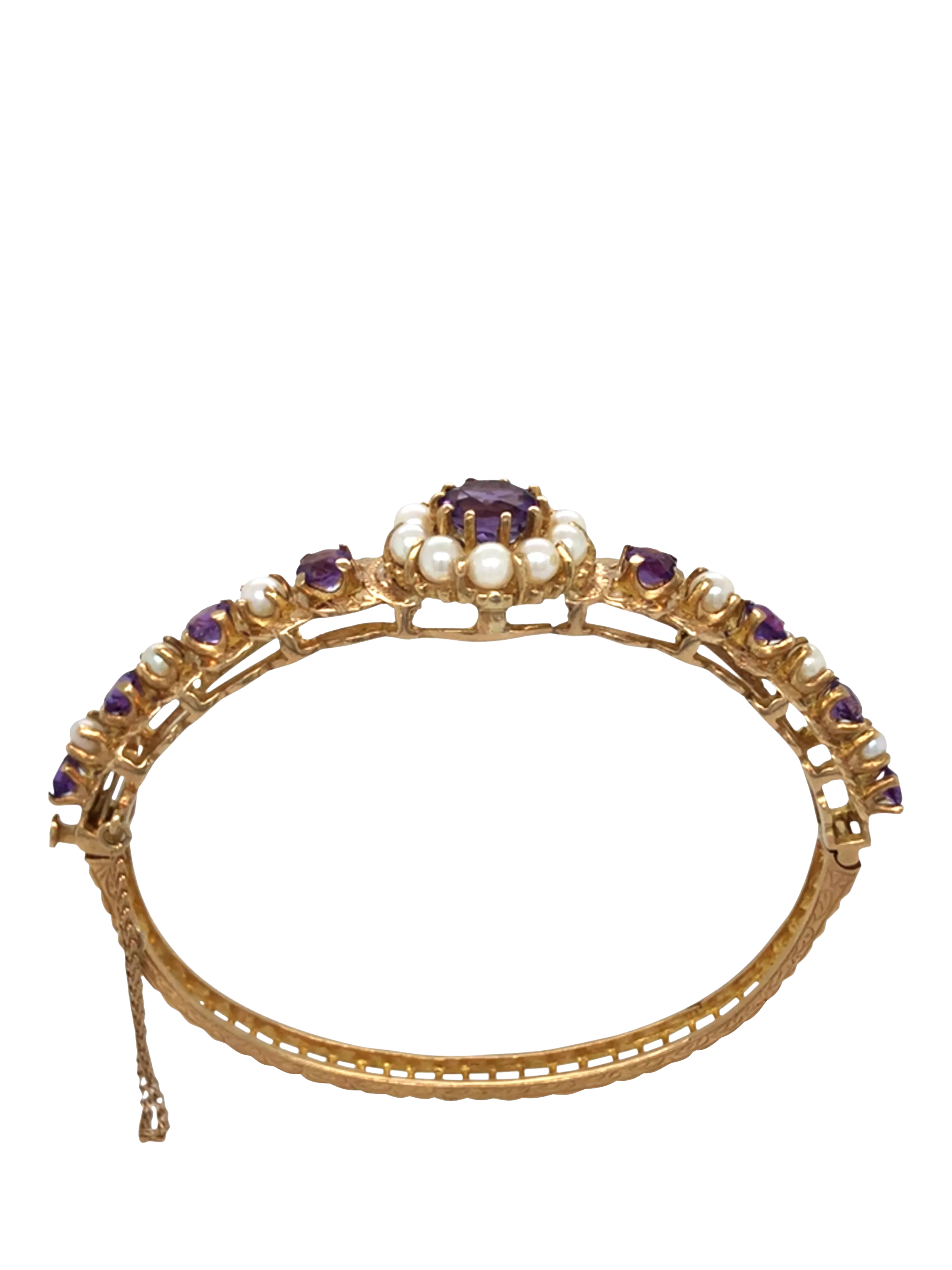 Vintage Fine Jewellery bangle 9ct gold cultured pearl amethyst - British product
