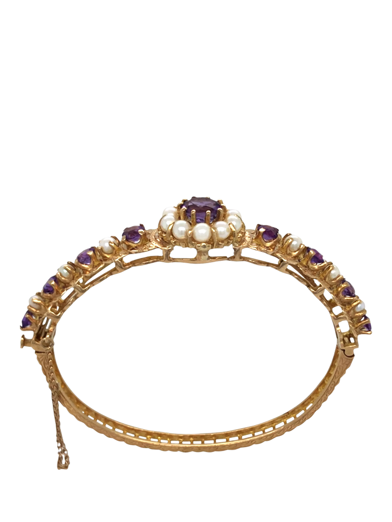 Vintage Fine Jewellery bangle 9ct gold cultured pearl amethyst - British product