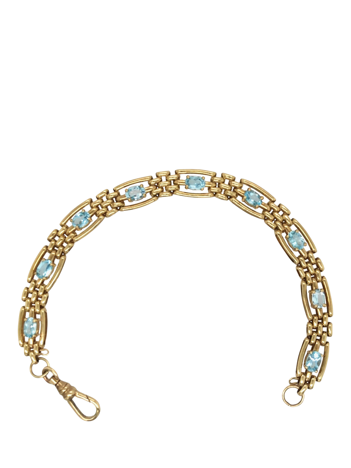 Vintage Fine Jewellery 9ct gold blue topaz gate bracelet - British product