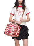 Marc Jacobs tote bag in True Red Multi stripe, imported from the UK