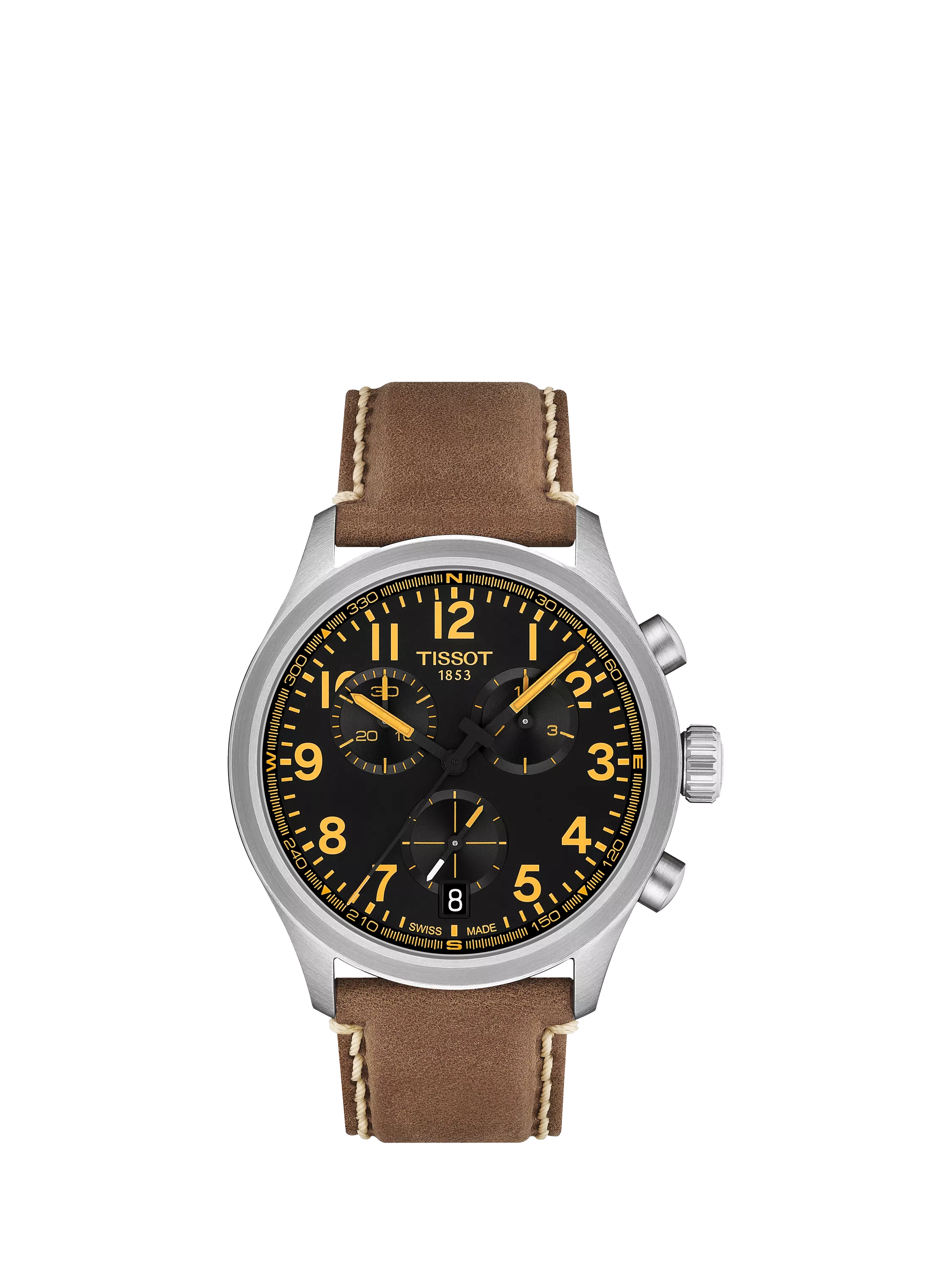 Tissot Chrono L men's watch black dial brown leather strap 42mm, UK version