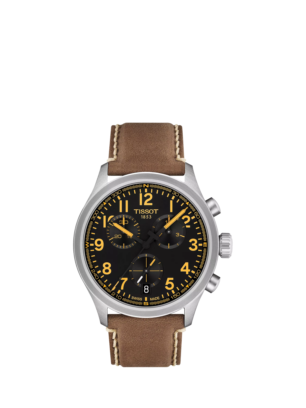 Tissot Chrono L men's watch black dial brown leather strap 42mm, UK version