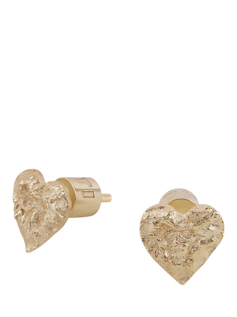 TUTTI gold heart stud earrings textured finish, imported from the UK